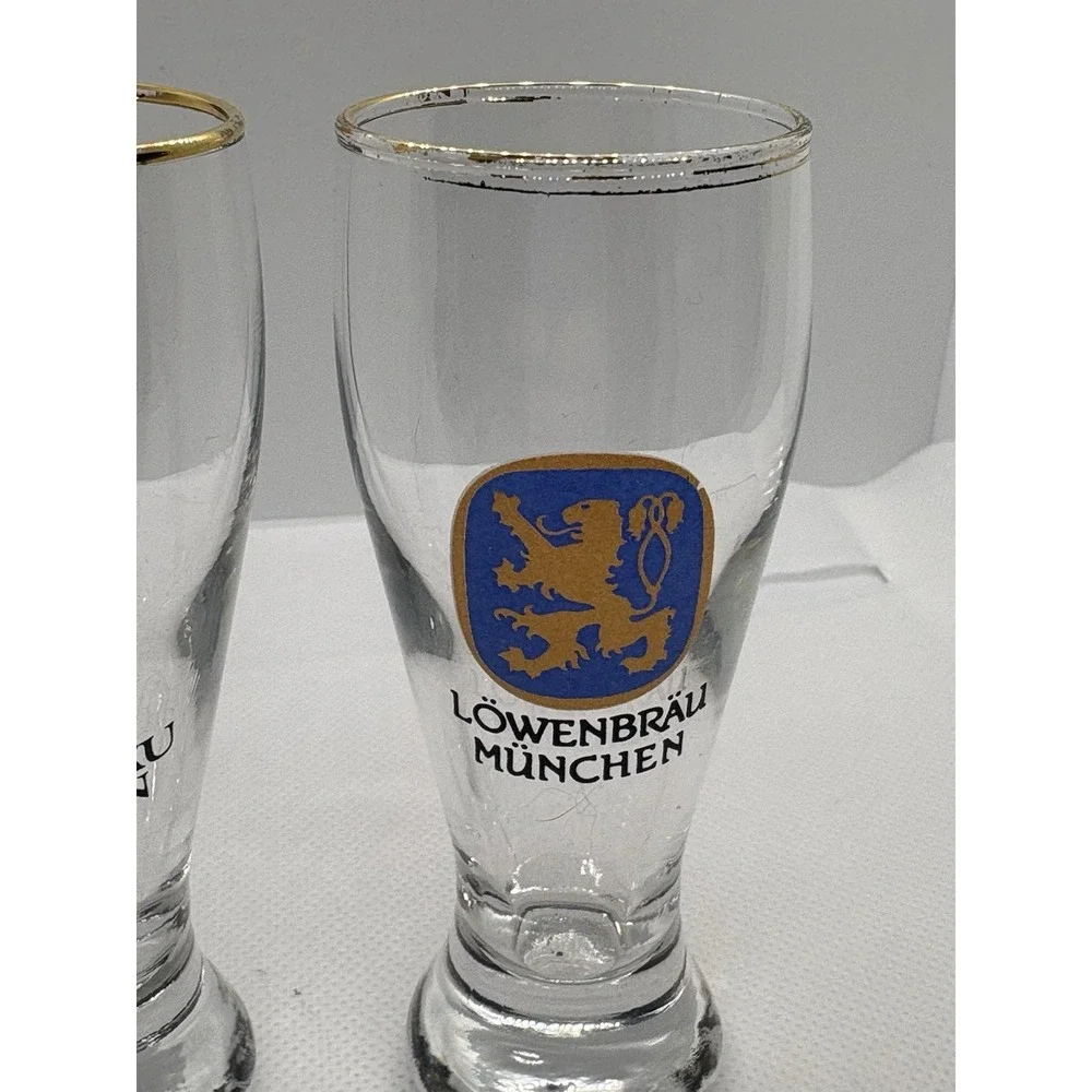 Lot of 2 German Brewery Shot Glasses‎ Spatenbräu & Löwenbräu München Gold Rim